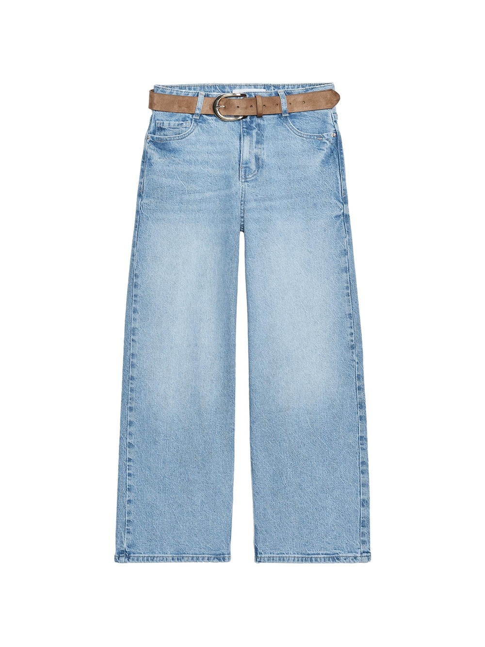 Zara Mid-Blue High Waisted Wide Leg Cropped Belted Jeans - Size 27 (US 4)